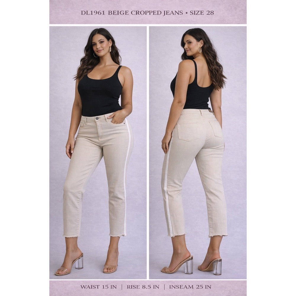 DL1961 Beige Cropped Jeans Size 28 White Side Stripe Raw Hem Tan Denim Pants
